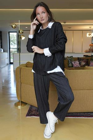 Wall Street Stretch Herringbone City Scoop Top Black /40 =